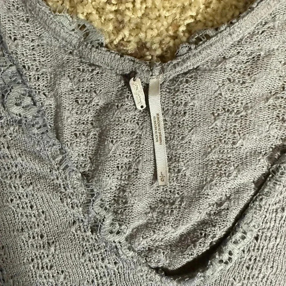 Free People Dream Girl Knit Top Blouse in Storm Grey Size L - Picture 4 of 5